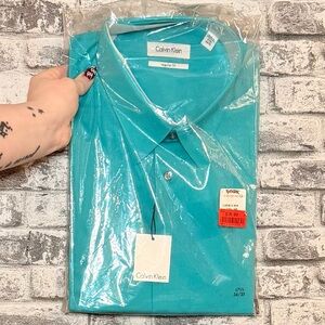 Calvin Klein Men's Aqua Dress Shirt